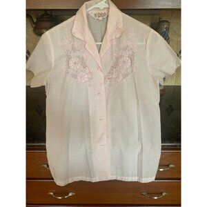 Vintage Hand Embroidered Pink Ladies S-M Blouse